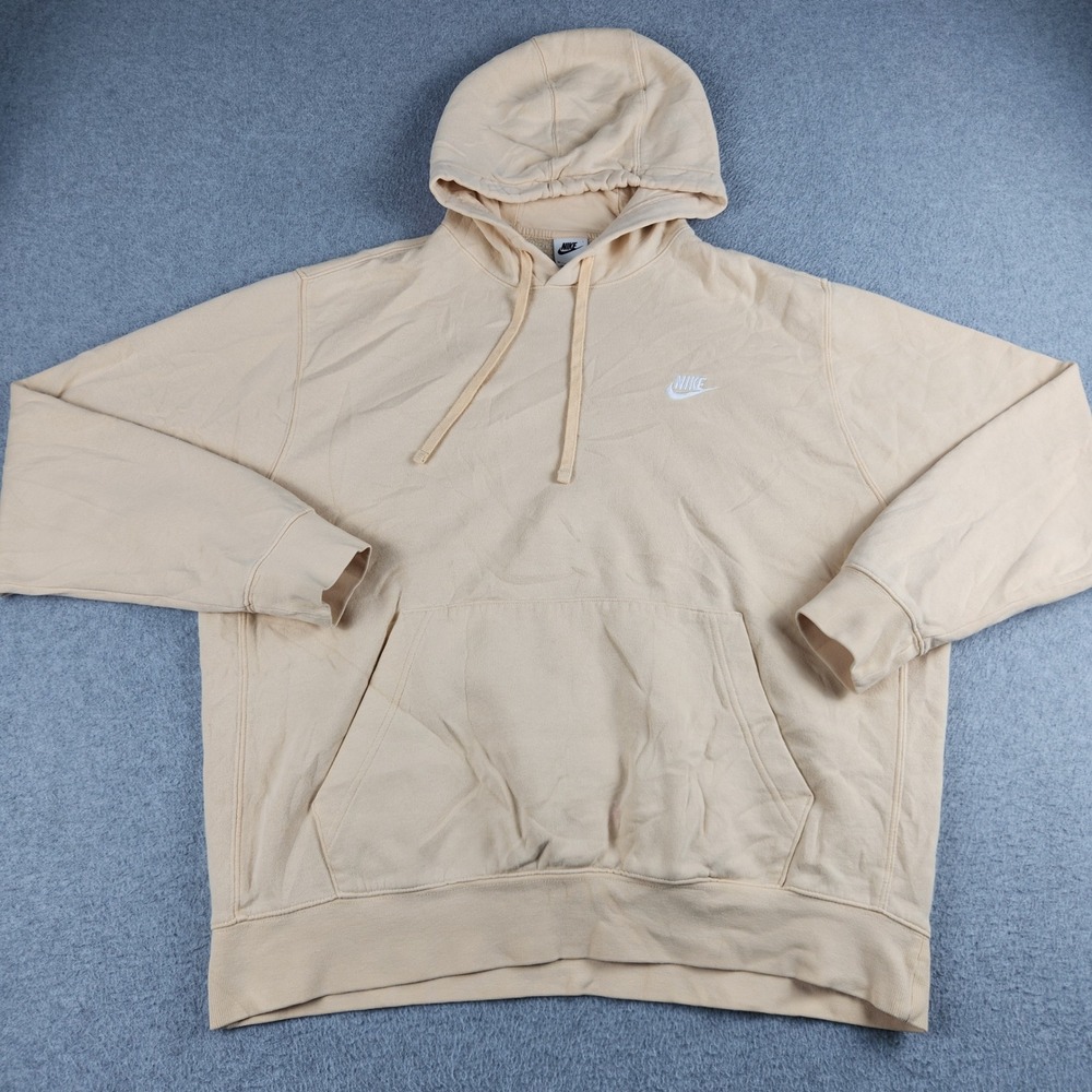 Nike Sportswear Club Hoodie Mens XL Beige Fleece Lined Relaxed Fit Logo Pullover